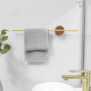 walnut wood single towel bar rail - aluminum wall bath towel holder, nail-free mounting towel rail rack for kitchen and bathroom, gold (size : 23.6in/60cm)