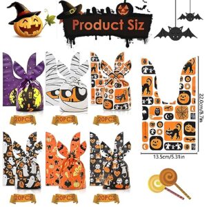 AhfuLife 120 PCS Halloween Treat Candy Bags, 6 Designs Halloween Goodie Bags for Trick or Treat, Small Cute Rabbit Ears Halloween Snack Bags for Halloween Party Supplies Favors