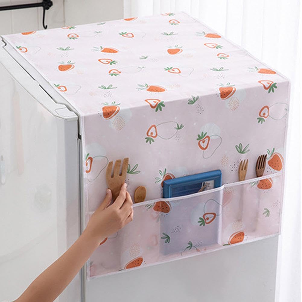 SHOUD Dust-Proof Refrigerator Cover Cotton Washing Machine Top Protector with Side Storage Bags,Fridge Dust Cover,Washing Machine Top Cover Front Load,Universal Cover Cloth for Home and Kitchen