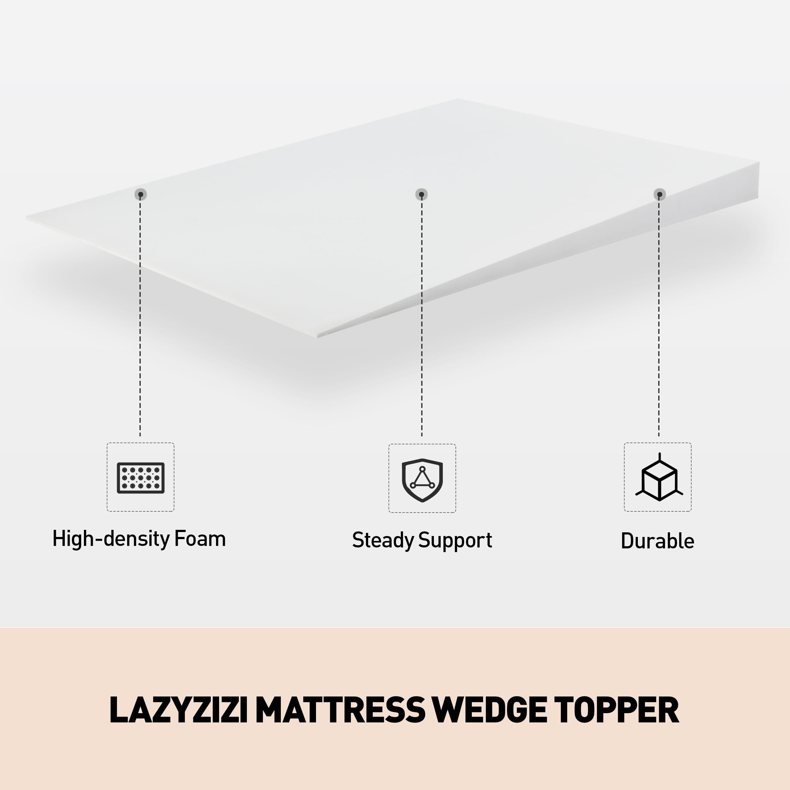 Lazyzizi Mattress Wedge Only, 5-Inch Queen Inclined Bed Wedge Mattress Topper for Acid Reflux, GERD, Neck & Back Pain, Snoring, Adjustable Elevator Under Mattress Support for Bedroom