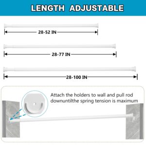 White Closet Rod 28-74 Inches, No Drilling Closet Rod Extender Hanging - Adjustable Clothes Hanging Bar, for Closet, Bathroom, Windows(with Holder)