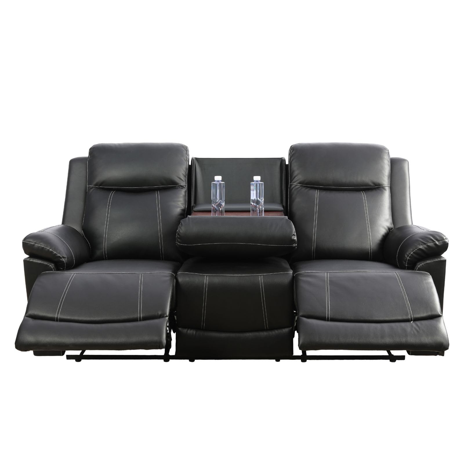 Ocstta Leather Recliner Sofa, Leather Living Room Furniture Set with Storage Console & Cup Holder for Living Room/Office (Recliner Couch for Loveseat) Black