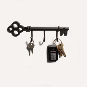 FantasHome Classic Key Design Wall Mounted Hook Rack with 3 Hooks – Black