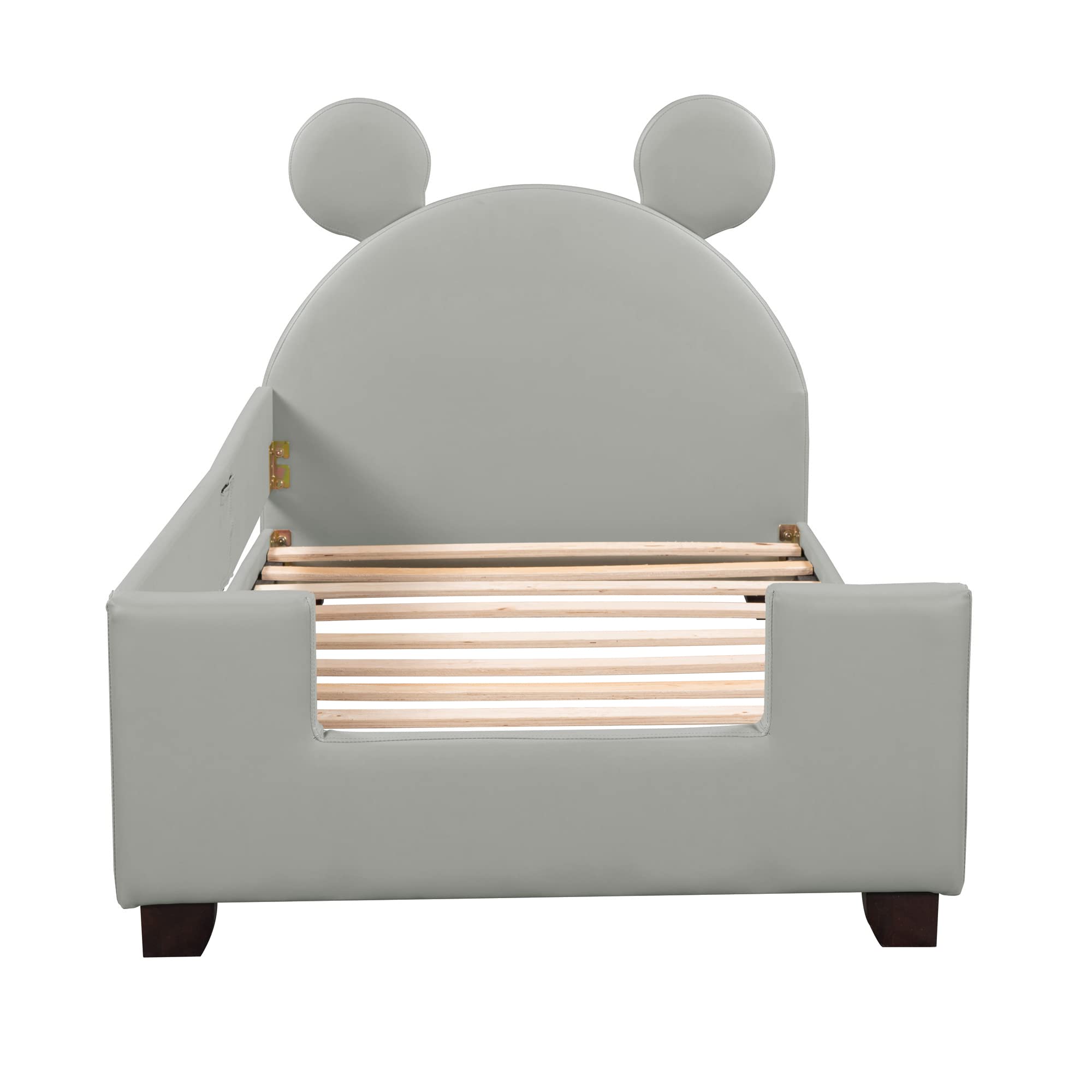 Merax Cute Kids Wood Twin Day Bed with Mouse Ears Headboard, Low Platform Bed Frame for Boys,Girls, No Box Spring Need (Twin, Grey)