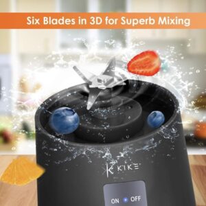 KIKE Portable Blender, Personal Blender for Shakes and Smoothies with 6 Blades and 16oz, USB Rechargeable, Travel Cup and Lid, Juices, Baby Food, Heavy Duty and Food Processor (BLACK)