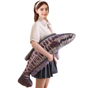 elainren 3d lifelike fish shape plush pillow soft big carp stuffed toy cushion, 80cm giant simulation goldfish plushie decor pillow creative gifts