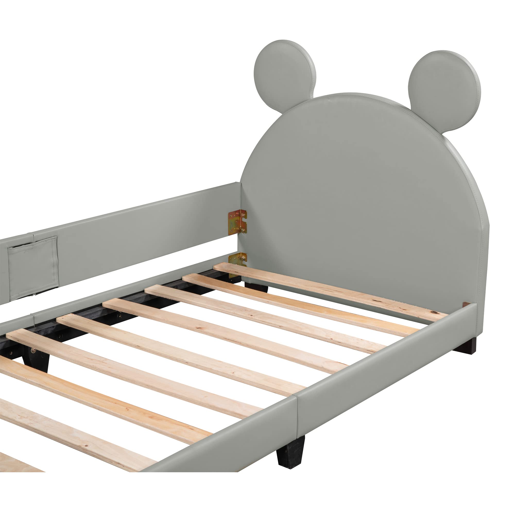 Merax Cute Kids Wood Twin Day Bed with Mouse Ears Headboard, Low Platform Bed Frame for Boys,Girls, No Box Spring Need (Twin, Grey)