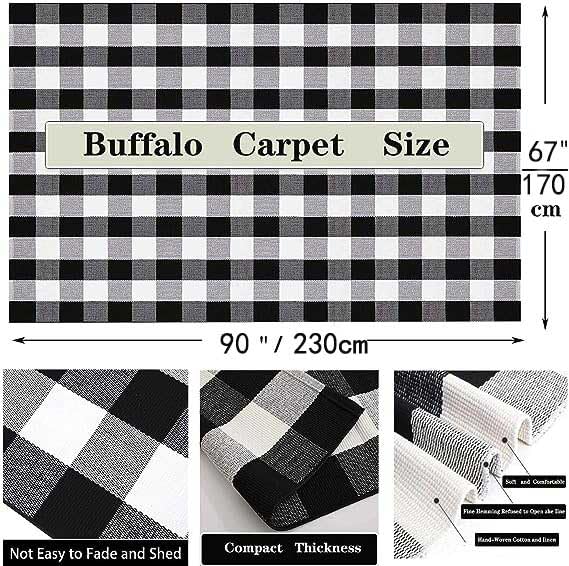 HOYIJA Black and White Checkered Area Rug 5.5' x 7.5' Buffalo Plaid Rug, Cotton Woven Washable Check Rug for Indoor and Outdoor, Dining Room, Bedroom, Living Room, Kitchen, (Black & White)