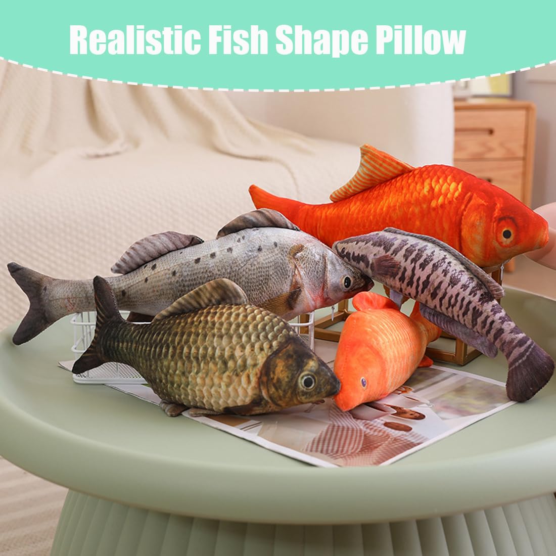 ELAINREN 3D Lifelike Fish Shape Plush Pillow Soft Big Carp Stuffed Toy Cushion, 80cm Giant Simulation Goldfish Plushie Decor Pillow Creative Gifts