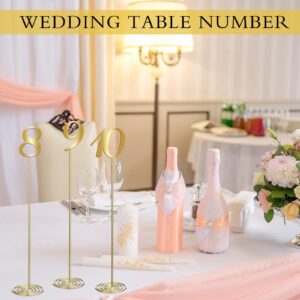 Therwen 20 Pcs Metal Table Numbers 1-20 Table Numbers for Wedding Reception 12 Inch Stainless Steel Party Table Number with Sturdy Holder Base for Banquet Wedding Party Event Catering (Gold)