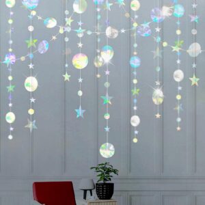 Sparkly Iridescent Sequins Circle Garlands/Starry Sky - Birthday Party Decorations. Graduation Wedding Bachelorette Disco Dancing Decorations(Moon)