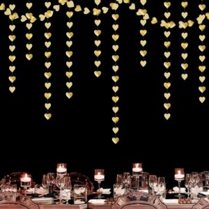 Glitter Champagne-Gold Engagement Party-Decorations Heart-Garland - 52ft Hanging Streamers Banner,Anniversary Wedding Bachelorette Bridal Shower Birthday Christmas housewarming Backdrop Decor Burgleda