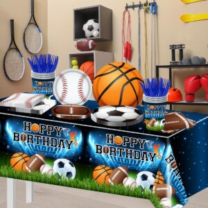 Sports Birthday Party Decorations-142Pcs Sports Theme Plates and Napkins Kit All Star Basketball Football Baseball Soccer Tableware Serves 20 Guests for Birthday Party