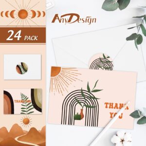 AnyDesign Boho Thank You Cards Bulk 24 Pack Abstract Geometric Thank You Note Cards with Envelopes Stickers Boho Blank Greeting Cards for Wedding Baby Shower Bridal Shower Supplies, 4 x 6 Inch