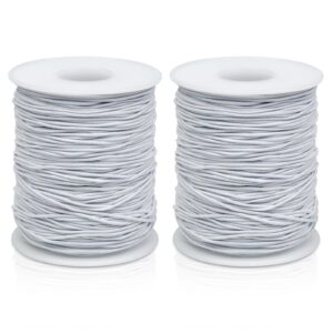 2 Rolls FIVEIZERO White Elastic Bracelet String Total 330 Feet,1mm,1.2mm,1.5mm Elastic Cord for Beading Stretchy String with Beading Needle for Bracelets, Sewing, Necklace, Jewelry Making and Crafts