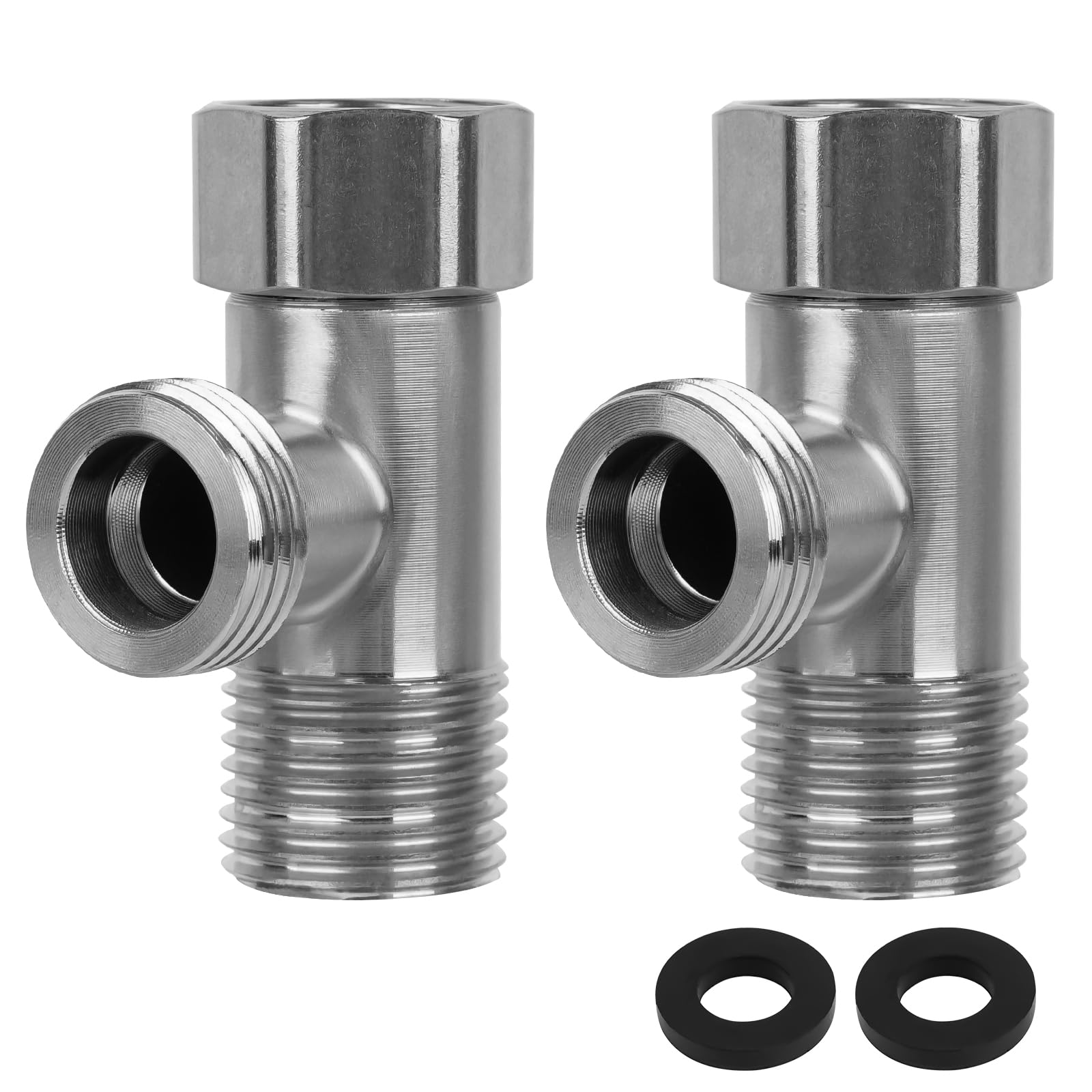 2Pack Solid Brass G1/2" 3 Way Diverter Valve - Hose Fitting Tee, 3 Way Shower Diverter Valve, T Shape Adapter Connector for Angle Valve Hose, Bath Shower Arm, and Toilet Bidet Sprayer Faucet