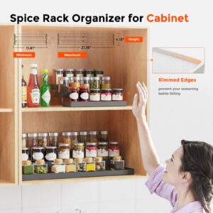 INVOCOO Expandable Spice Rack Organizer for Cabinet - 3 Tier Adjustable Cabinet Spice Organizer Easy Visibility - Spice Organizer for Cabinet Countertop Cupboard Pantry Organization (Black)