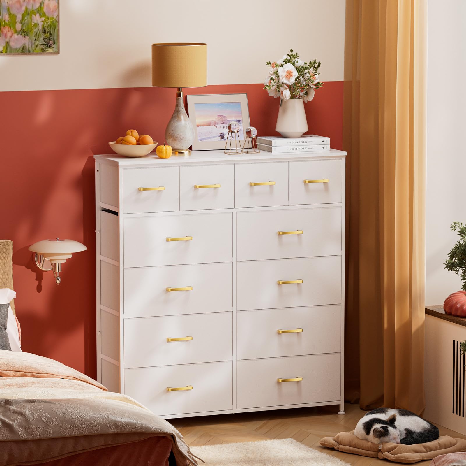 YILQQPER Dresser,White Dresser for Bedroom with 12 Drawers,Tall Dressers for Bedroom,White Fabric Dressers & Chest of Drawers for Bedroom,Closet,Nursery,Girls, White