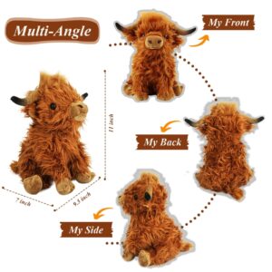 BMZRJM Stuffed Animals Highland Cows Cute Stuff Fluffy Cattle Dolls Skeleton Toys Figure Pillows Birthday Presents for Baby Kids Girls Boys Toddler Preschool Realistic Plush Décor (11 inches,Brown)