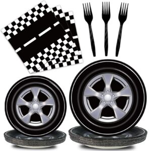 kepeel 96 pcs race car party plates and napkins sets, racing car race track party supplies decorations racing sports themed dinnerware for kids boys birthday baby shower home decor, serves 24