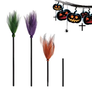 Jmkcoz 3 Pcs Halloween Witch Broom Plastic Witch Broomstick Kids Broom Cosplay Props for Halloween Costume Haunted House Decoration, Masquerade Show Dress Up Party Supplies (Green, Purple, Orange)