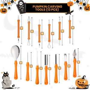 KatchOn, Professional Pumpkin Carving Kits - Pack of 31 | Halloween Pumpkin Carving Tools, 13 Pcs Heavy Duty Stainless Steel | 18 Pcs Pumpkin Carving Stencils for Halloween Decorations Jack-O-Lanterns