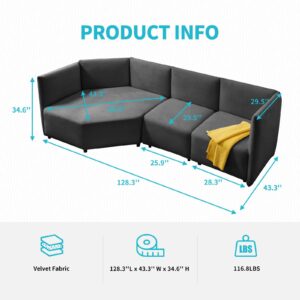 CECER Curved Sectional Sofa Couch Modern Modular Sofa with Adjustable Armrest and Backrest Upholstered Velvet 4 Seater Couches Modern Sofas Chair for Living Room Apartment Office - Dark Grey