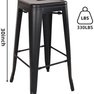 Elevon 30 Inches Metal Bar Stools High Backless Stools Indoor Outdoor Stackable Kitchen Stools, Black, Set of 4