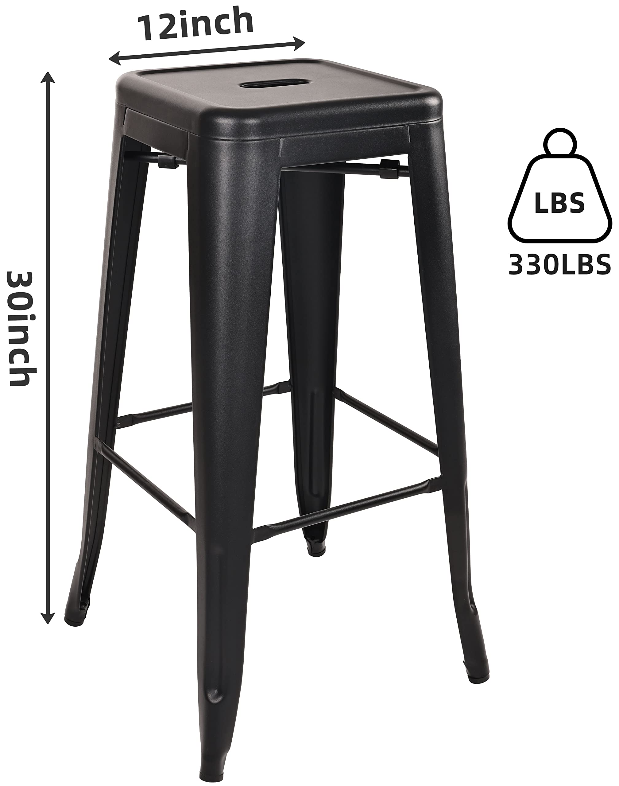 Elevon 30 Inches Metal Bar Stools High Backless Stools Indoor Outdoor Stackable Kitchen Stools, Black, Set of 4