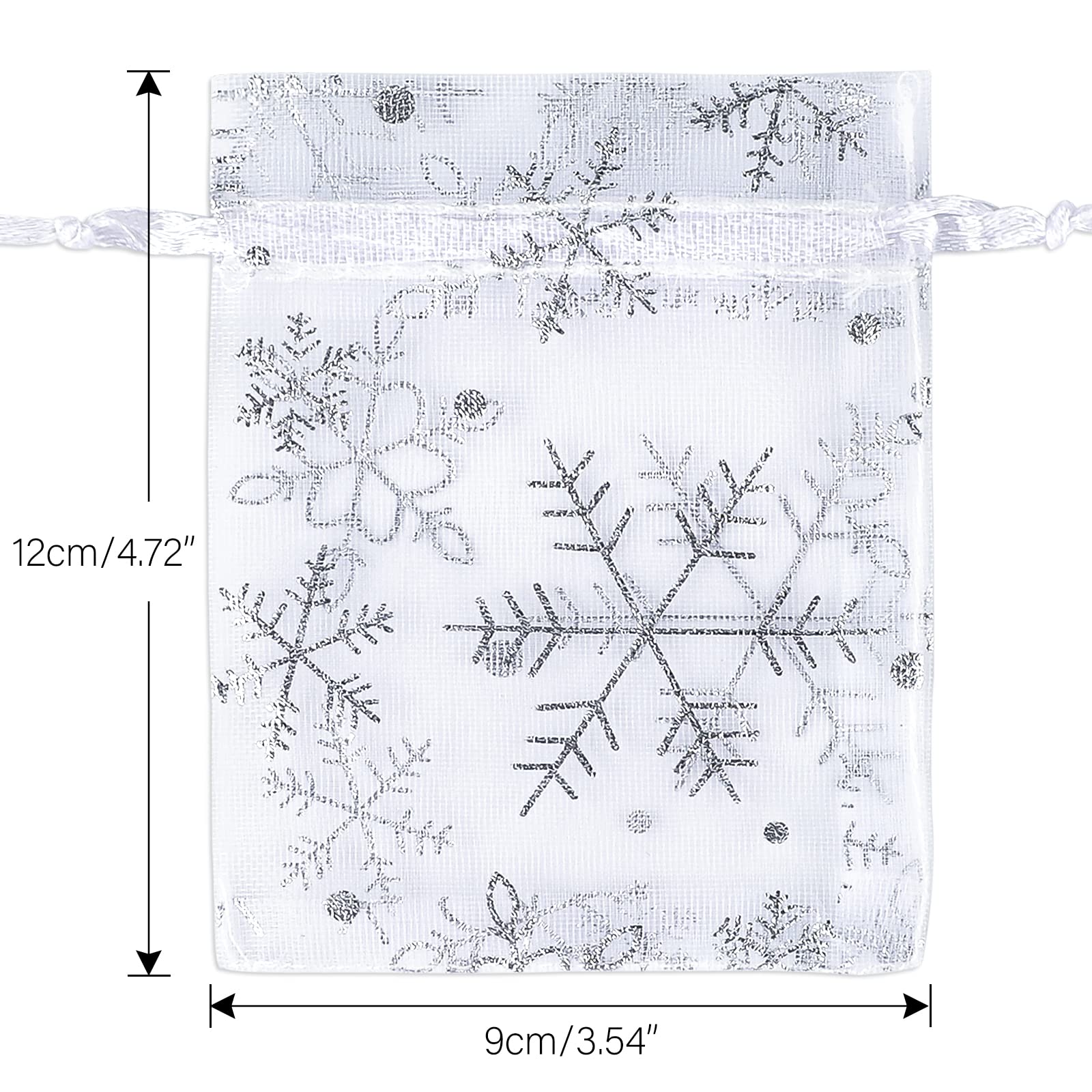 jijAcraft 50PCS White Christmas Organza Bags - 4x6 inch Snowflake Bags for Christmas, Xmas Favor Bags with Drawstring - Sheer Organza Bags for Christmas, Winter Party Gift, Jewelry Bags