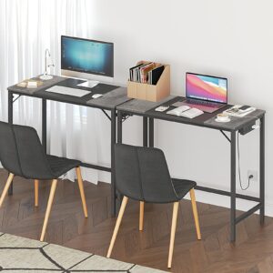 HOOBRO Computer Desk, Home Office Desk with Power Outlet, Modern Study Writing Desk with 3 Hooks for Study Room, Home Office, Sturdy and Stable, Easy to Assemble, Charcoal Gray and Black BC40UDN01