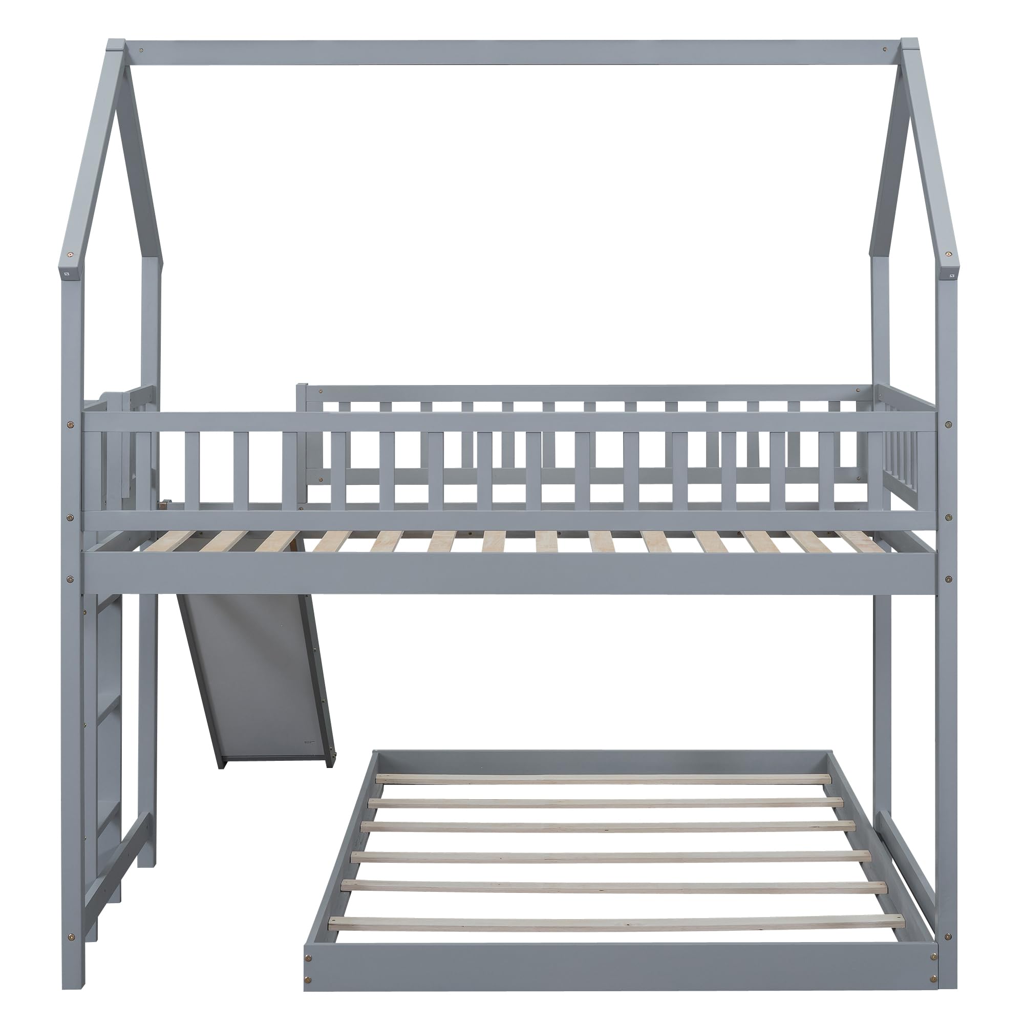 Merax Twin Over Full House Bunk Bed with Slide and Built-in Ladder