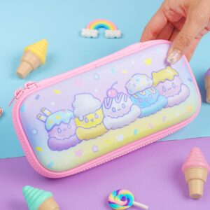 Blippo® Cute Pencil Case for Girls - Kawaii Pencil Case for Kids - Protective Hard Shell Pencil Box for Girls aged 7-10 - Small Pink Pencil Case Organizer with Rainbow Design