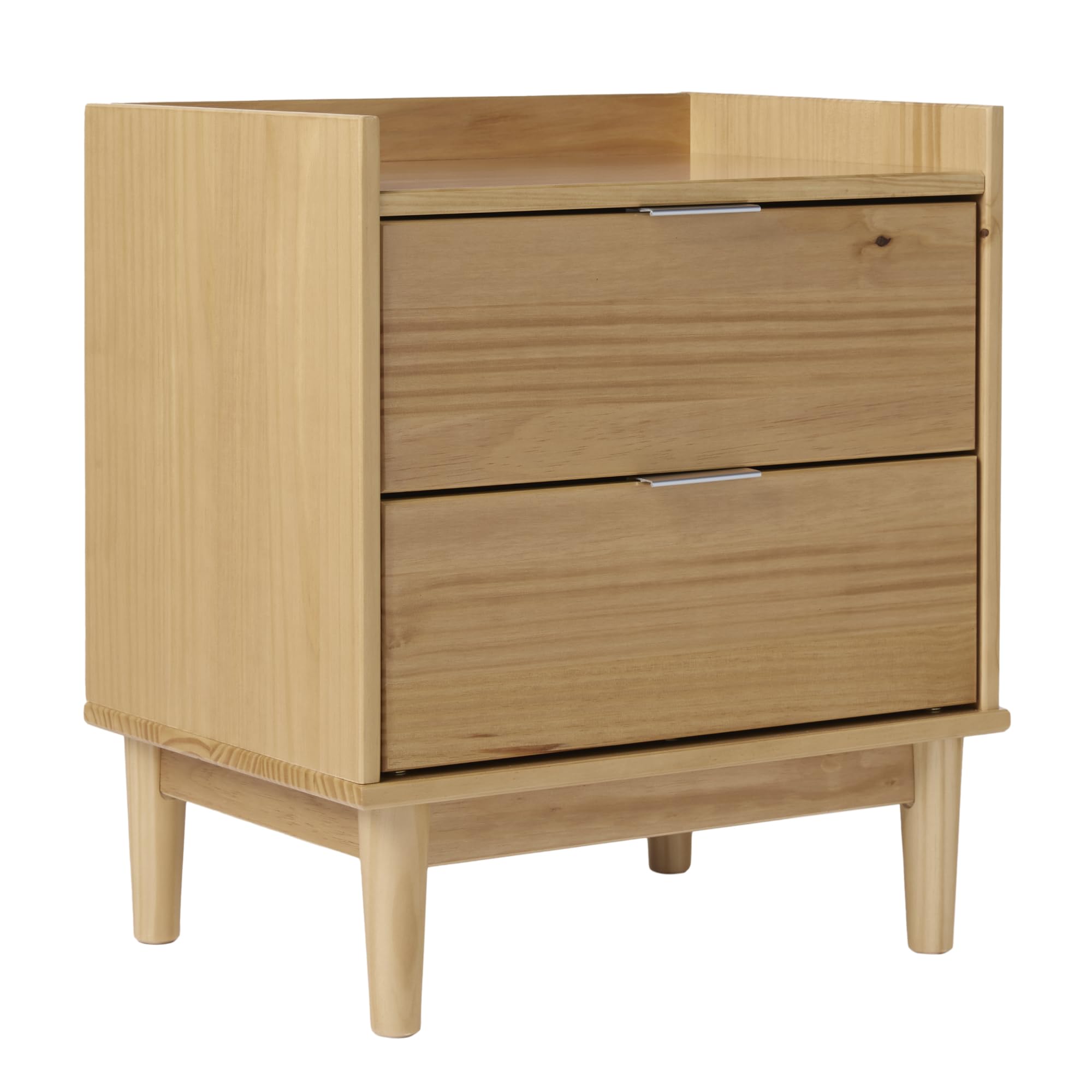 Walker Edison Blythe Mid-Century Modern Tray-Top 2-Drawer Nightstand, 20 Inch, Natural Pine