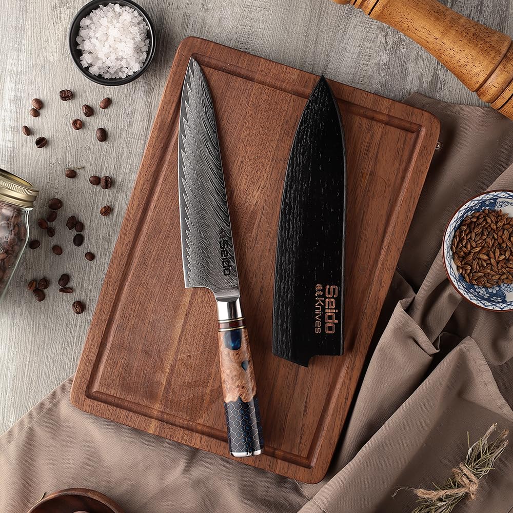 Seido Knives Saya Sheath for 8" Chef Knife - Walnut Carbon Material, Razor-Sharp Edge Chef Knife Cover