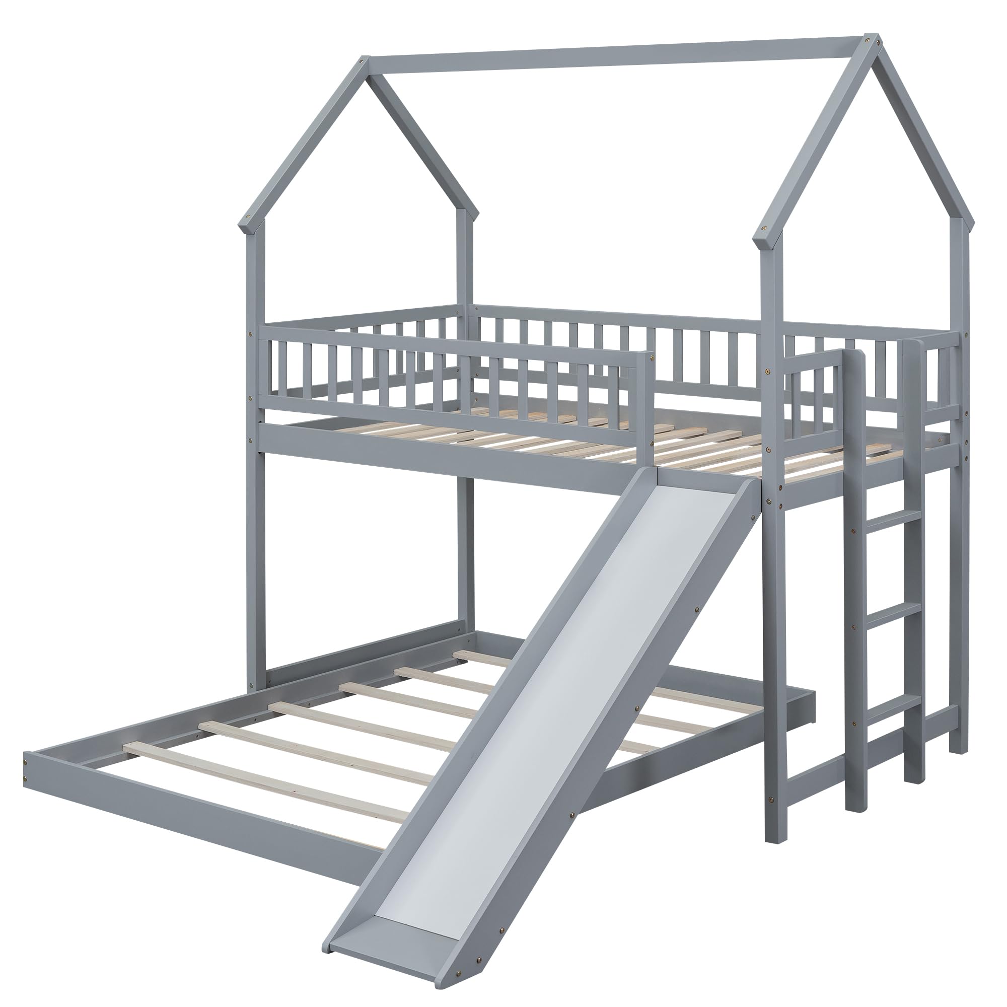 Merax Twin Over Full House Bunk Bed with Slide and Built-in Ladder