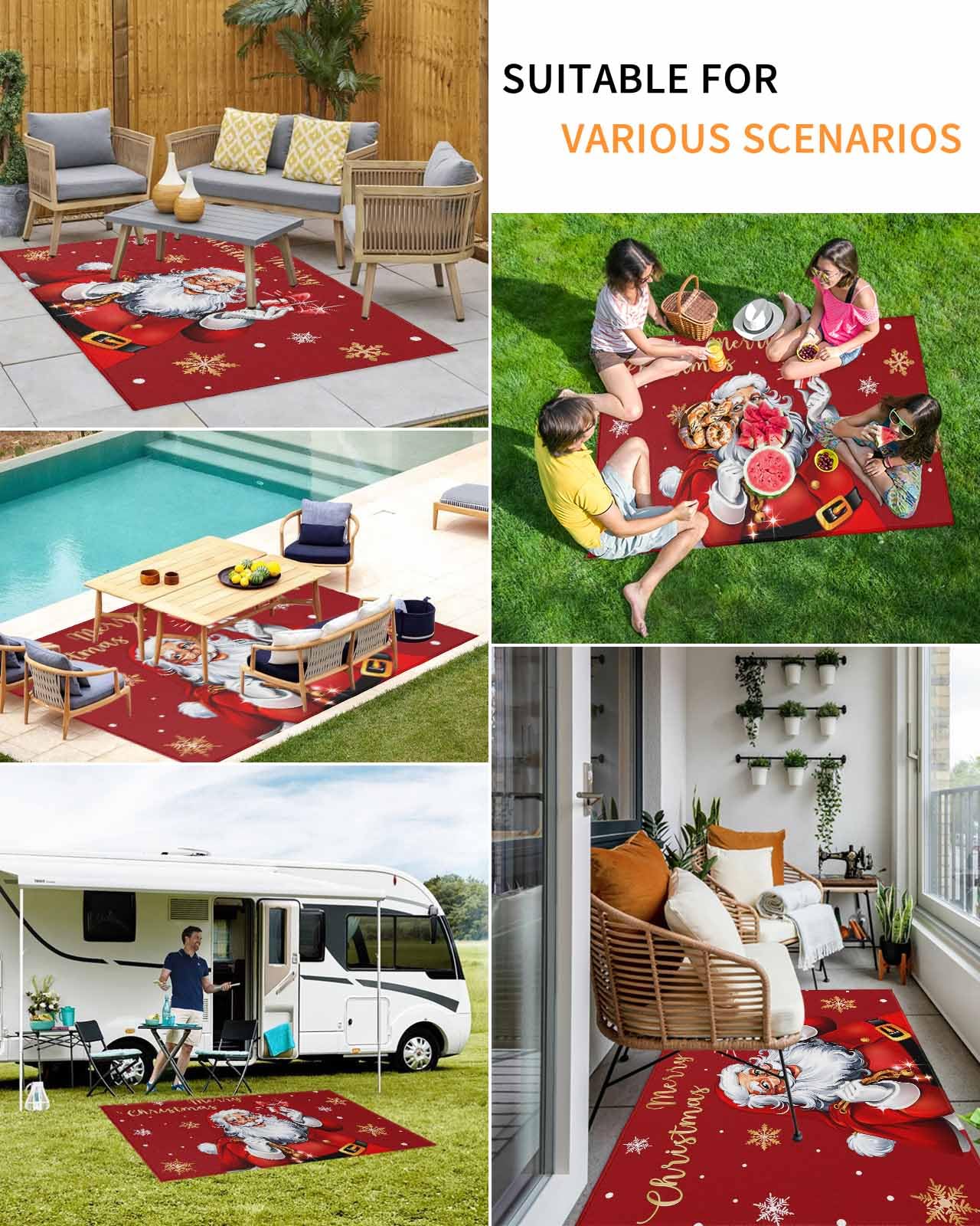 Outdoor Rug Carpet Indoor Area-Rug Christmas Santa Claus Washable High Traffic Bedroom Kitchen Mat Backyard Patio Porch Rug, 4 X 6