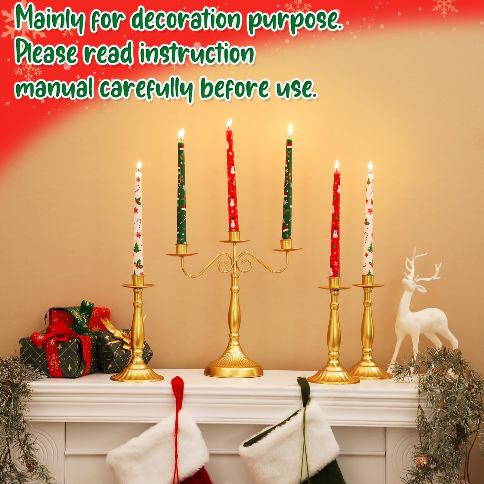 Tuitessine Christmas Taper Candles 6Pcs, 10" Long Taper Candlesticks Christmas Candle Decorations Unscented White Green Red Taper Candles for Christmas Holiday Party Gift Home Decor (No Holder)