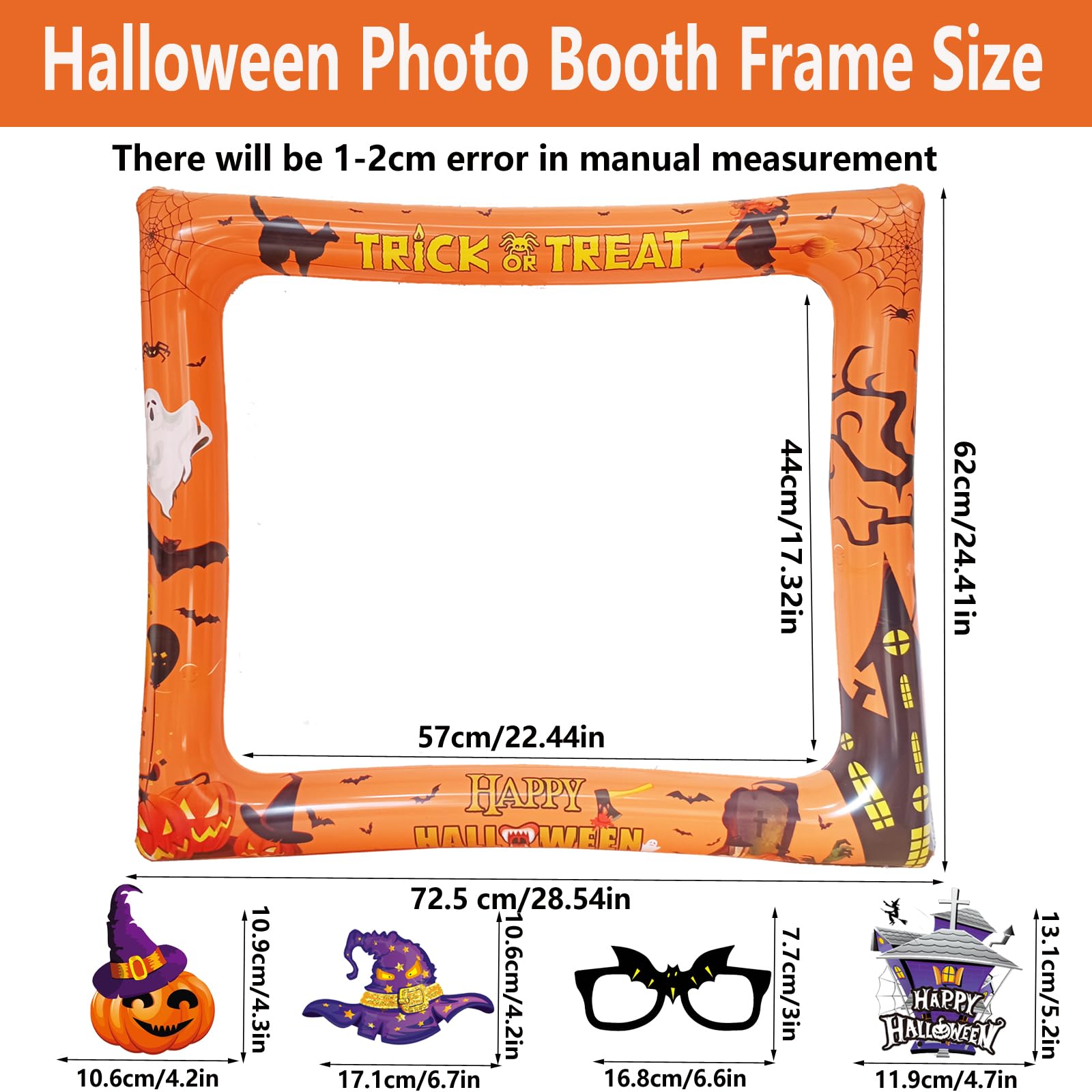 Halloween Party Photo Booth Props Frame, LMSHOWOWO Giant Halloween Inflatable Selfie Photo Frame, with 30 PCS Funny Halloween Photo Booth Props for Men Women Halloween Party Decoration Supplies