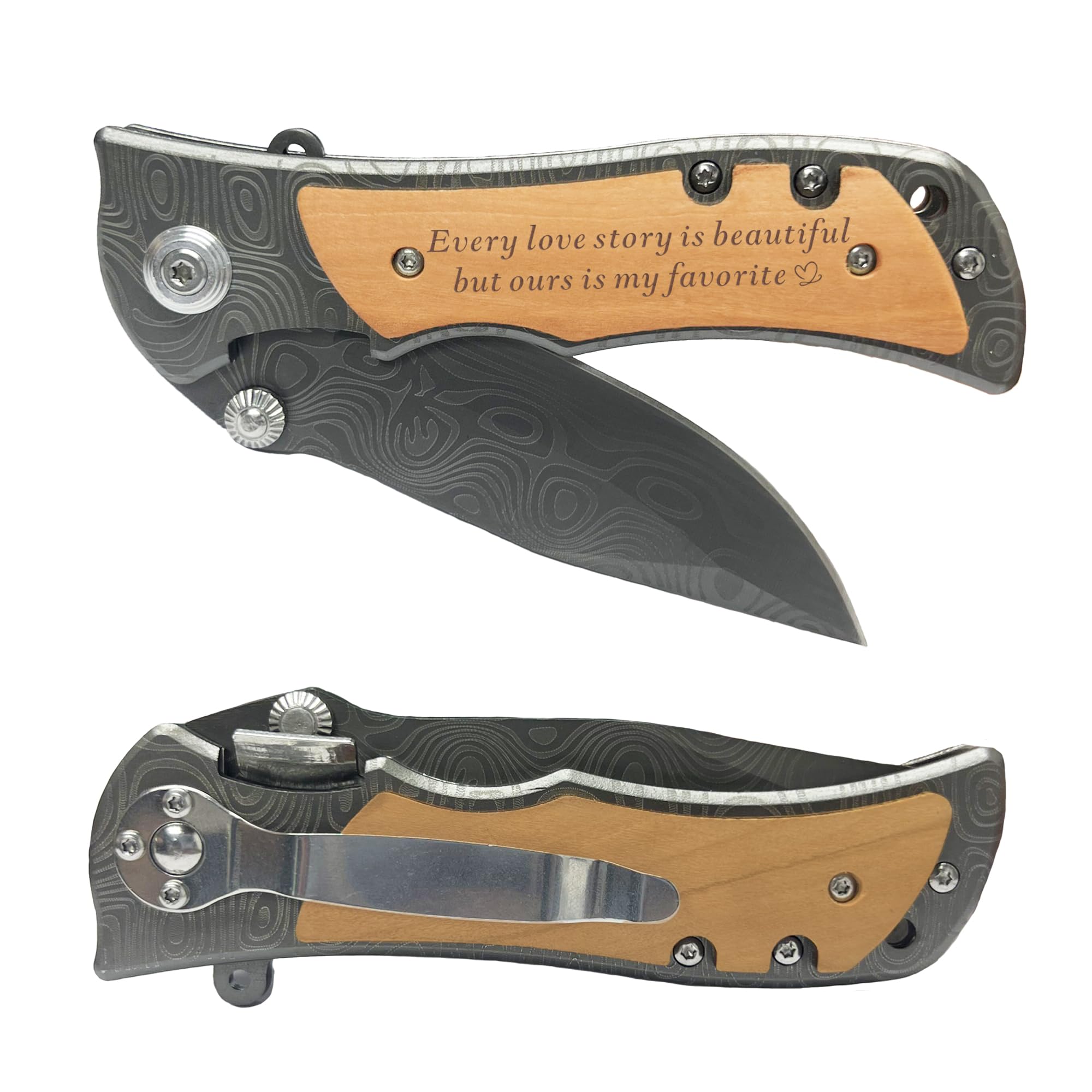 XJF Engraved Pocket Knife - Every Love Story is Beautiful But Ours is My Favorite, Wedding Gift for Him