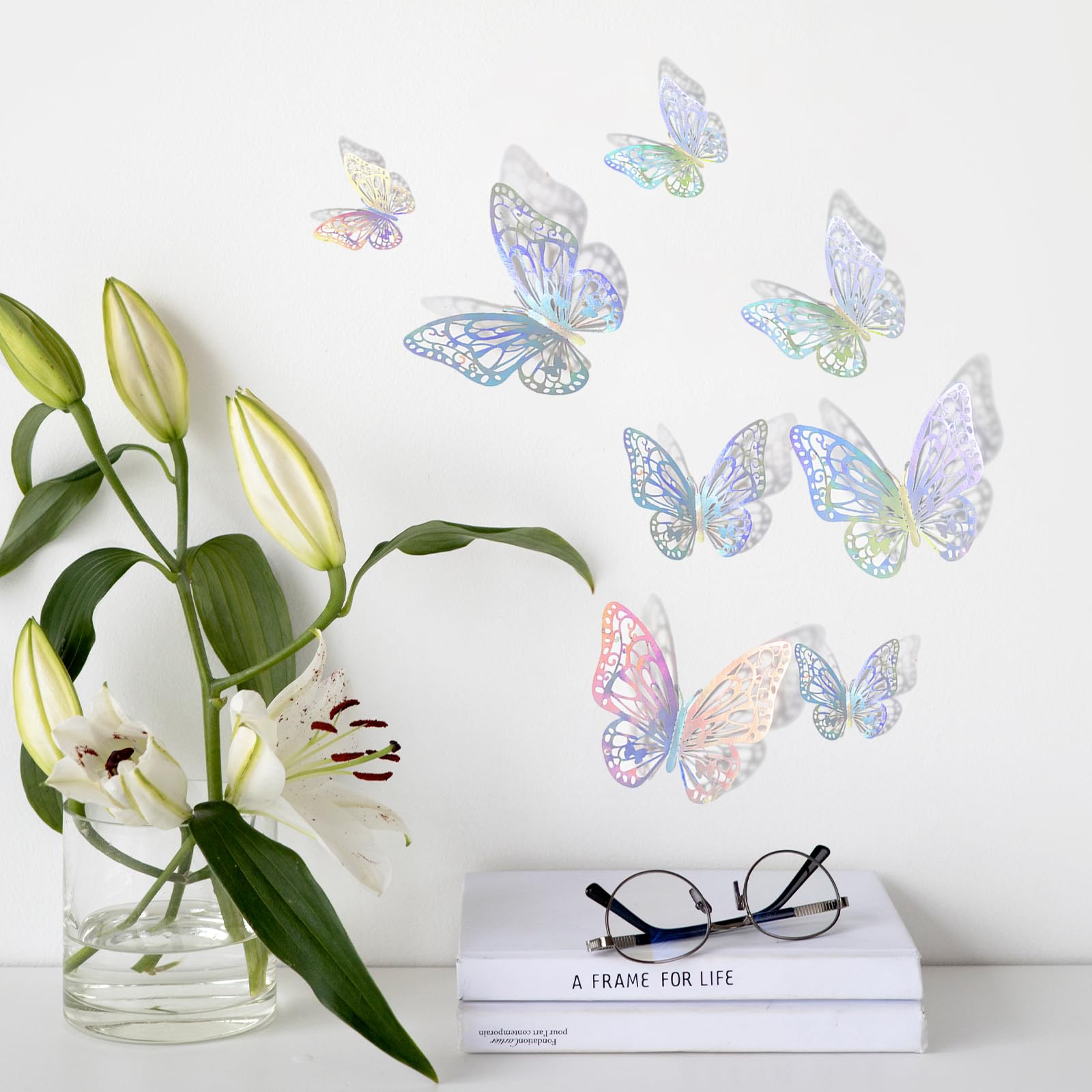 72PCS 3D Laser Silver Butterfly Wall Decor, 3 Styles 3 Sizes, Metallic Butterfly Wall Stickers Room Mural, Removable Butterfly Decorations for Room, Party, Birthday, Wedding, Cakes, DIY Gift