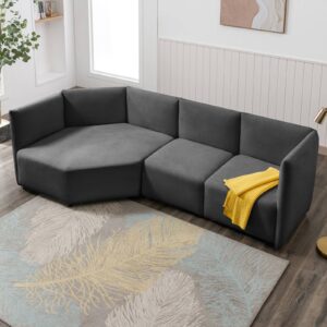 CECER Curved Sectional Sofa Couch Modern Modular Sofa with Adjustable Armrest and Backrest Upholstered Velvet 4 Seater Couches Modern Sofas Chair for Living Room Apartment Office - Dark Grey