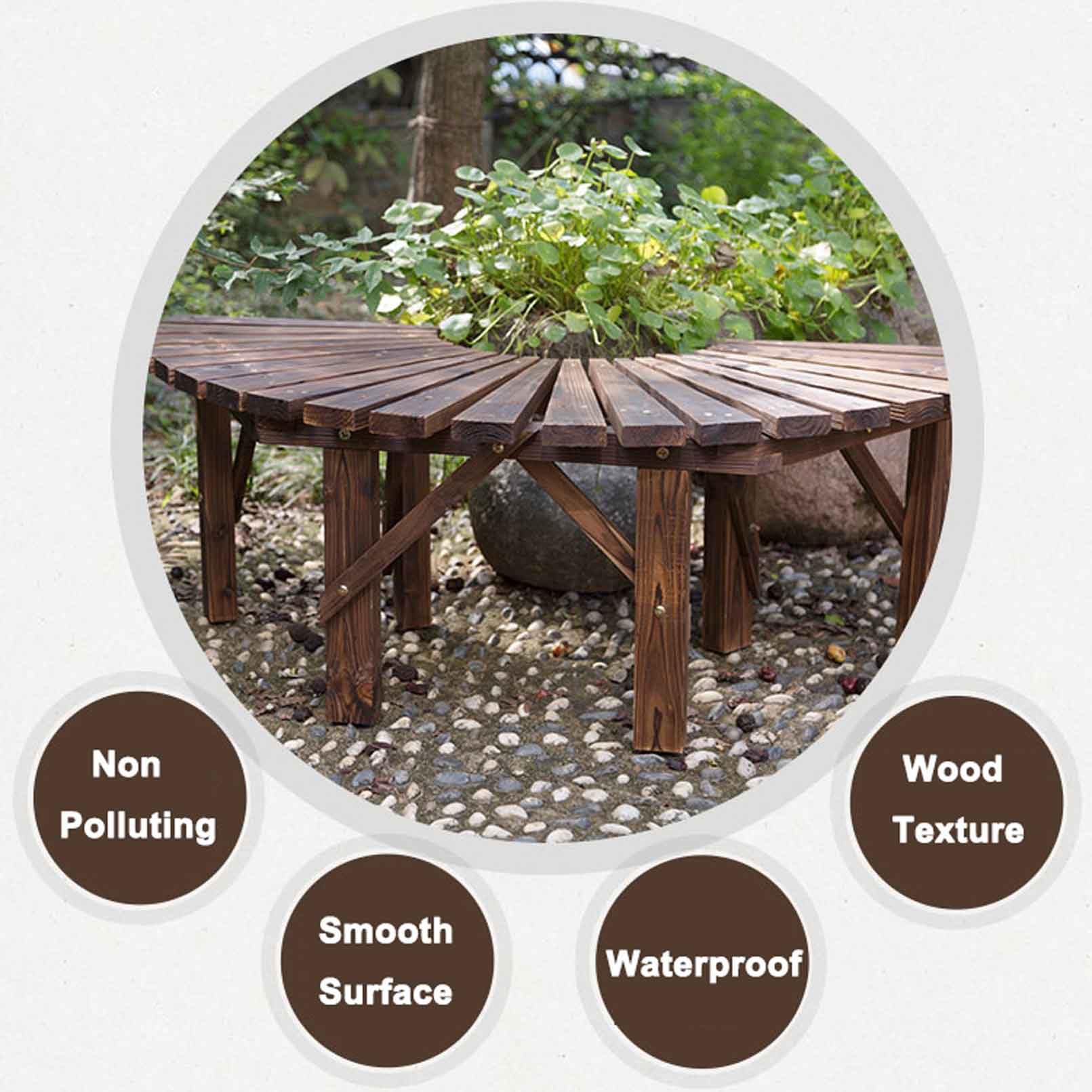 MKYOKO Tree Bench Wrap Around Tree Bench Wooden Curved Benches Outdoor Strong Bearing Capacity 660Lbs, for Garden Natural 120Cm/47In