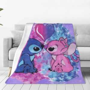 Stitch and Angel Blanket Soft Cozy Fleece Throw Blanket Plush Lightweight Warm Fuzzy Flannel Blankets and Throws for Boys Girls Couch Sofa Bed 50"X40"