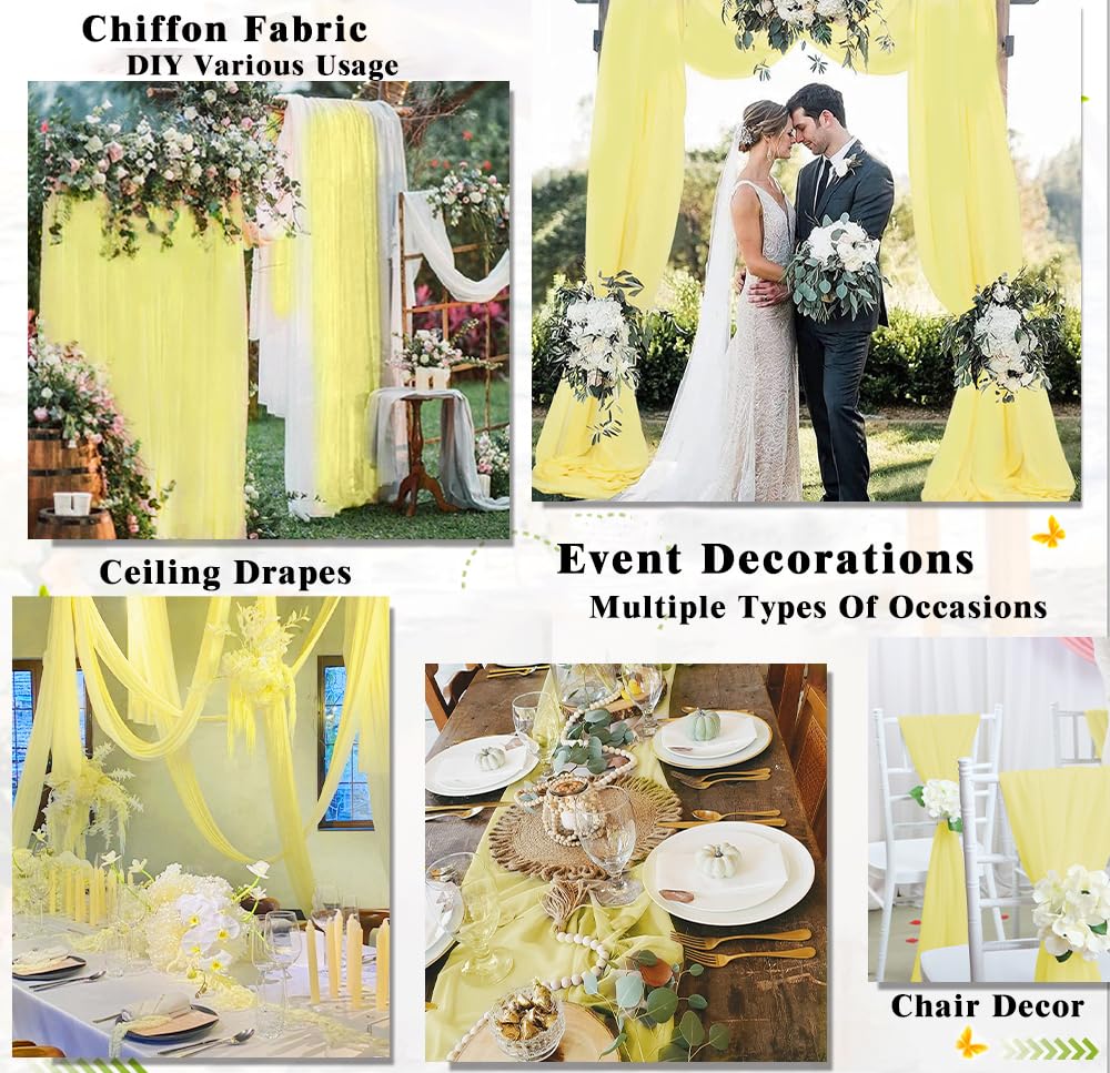 DUOBAO 59"Wide Chiffon Fabric Yellow Sheer Fabric 15 Feet Lightweight Fabric Yellow Fabric for Wedding Party Birthday （Yellow 5 Yards）