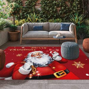 Outdoor Rug Carpet Indoor Area-Rug Christmas Santa Claus Washable High Traffic Bedroom Kitchen Mat Backyard Patio Porch Rug, 4 X 6