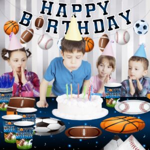 Sports Birthday Party Decorations-142Pcs Sports Theme Plates and Napkins Kit All Star Basketball Football Baseball Soccer Tableware Serves 20 Guests for Birthday Party