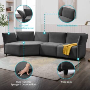 CECER Curved Sectional Sofa Couch Modern Modular Sofa with Adjustable Armrest and Backrest Upholstered Velvet 4 Seater Couches Modern Sofas Chair for Living Room Apartment Office - Dark Grey