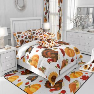 Thanksgiving Decor Bedding Duvet Cover Set Full Size Cute Turkey Bedding Set for Kids Decor Fall Pumpkin Comforter Cover Set Microfiber Pumpkin Maple Leaf Bedspread Cover Bedroom Bedclothes