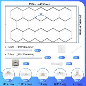 ALLYES Hexagon Ceiling LED Light - Hexagon Garage Light 552W 66240LM High Brightness, 3000K/4500K/6500K Adjustable with WiFi Smart Switch, Aluminum Hex Grids Lights for Car Dealer, Shop, Gym